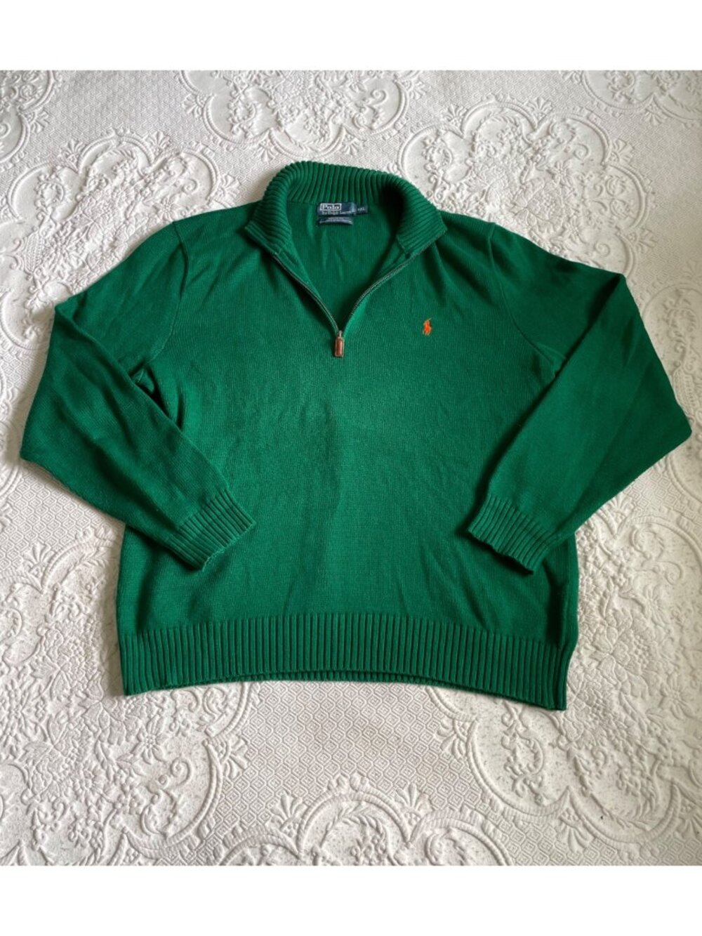 Vintage Polo by Ralph Lauren 1/4 Quarter Zip Knit Sweater Green Men's Size XXL